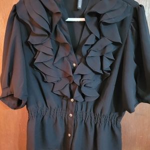 Nine West Black Ruffle Blouse